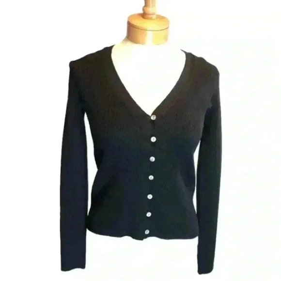 T Tahari Stretchy Viscose Blend Knit Ribbed Cardigan V Neck Sweater Size XS - Picture 2 of 14